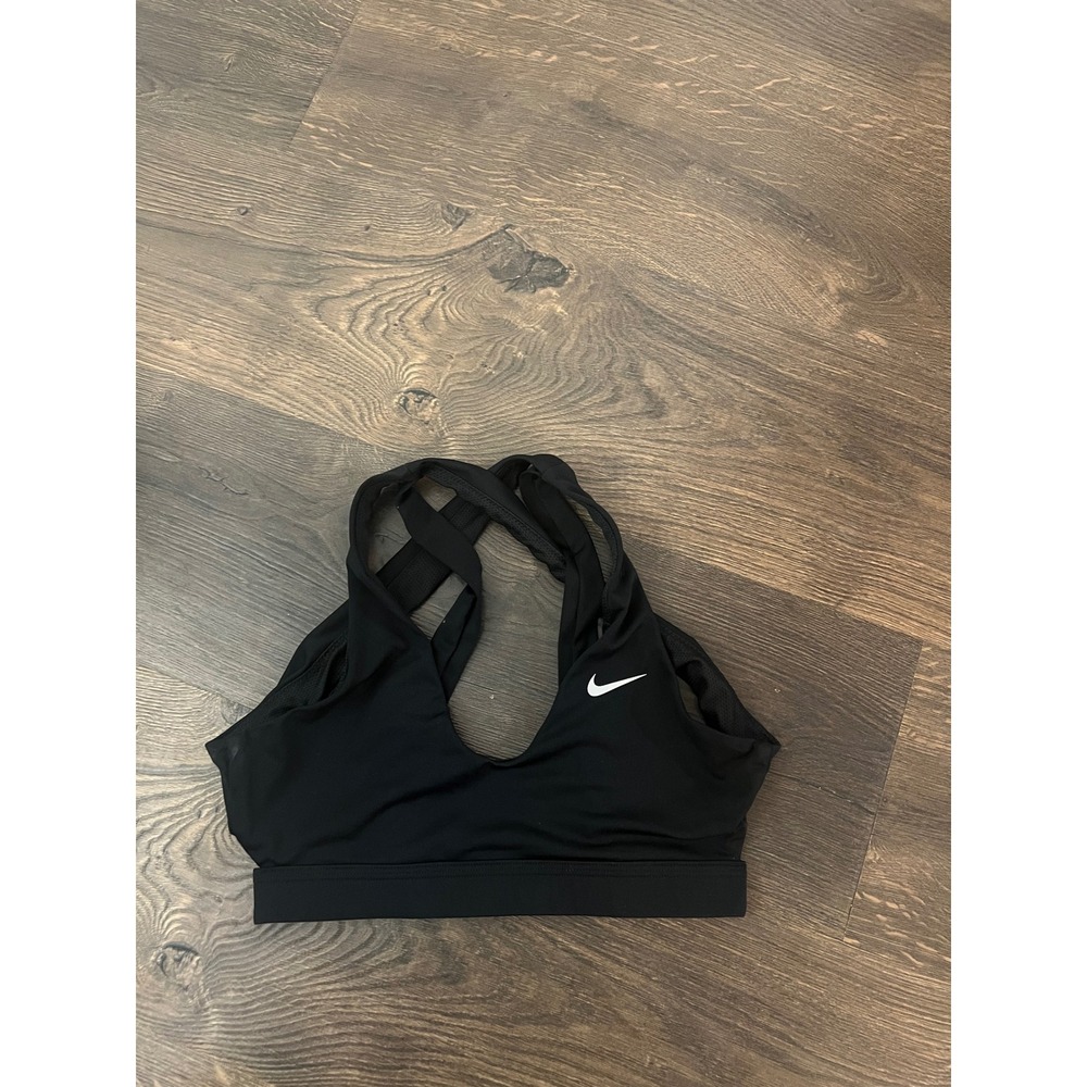 Nike Dri-FIT Womens Black Strappy‎ Cross Back Sports Bra Mesh Lined Size XS
